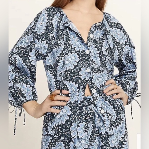 J. Crew Collection tie-sleeve button-front top in Pacific paisley - Picture 5 of 6